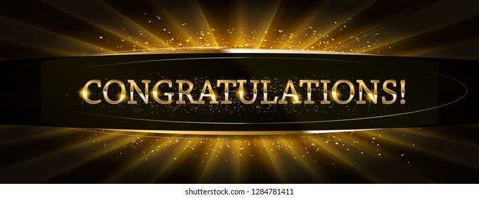 Congratulations. Calligraphy lettering. Handwritten phrase with gold text on dark background. Vector illustration