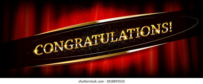 Congratulations. Calligraphy lettering. Handwritten phrase with gold text on dark background.