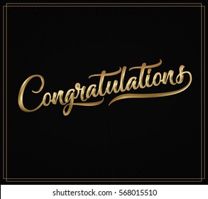 Congratulations. Calligraphy lettering. Handwritten phrase with gold text on dark background.