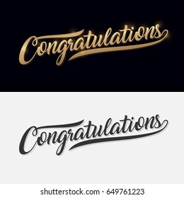 Congratulations. Calligraphy lettering. Handwritten phrase with gold text on dark background