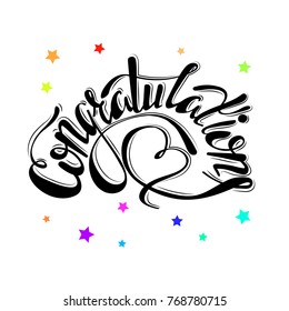 Congratulations calligraphy.  Postcard, card, invitation, banner template. Greeting card. Hand written text. Lettering. Calligraphic banner.