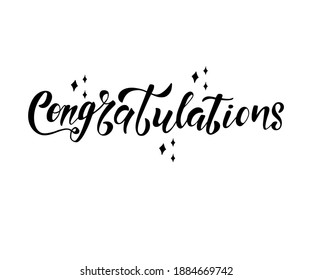 Congratulations calligraphy text with star decorations. Hand written Congratulations brush lettering. Vector Illustration for greeting. Vector Lettering. Calligraphic banner.