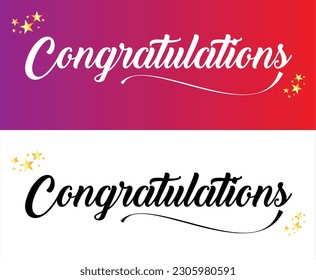 Congratulations calligraphy text, typography with yellow stars. Vector element for multiple use. vector text