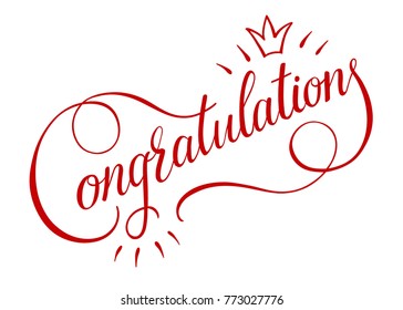 Congratulations card banner poster sign template.red lettering hand drawn calligraphy font vector