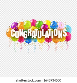 Congratulations Card And Colorful Balloons transparent Background With Gradient Mesh, Vector Illustration