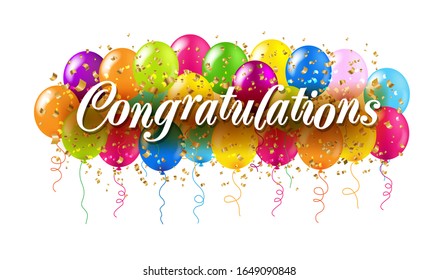 Congratulations Card Colorful Balloons White Background Stock Vector ...