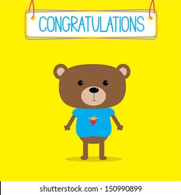 Congratulations card with cute bear. Vector illustration