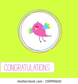 Congratulations card with cute bird. Vector illustration