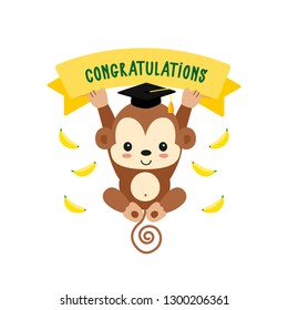 Congratulations card with cute monkeys cartoon.