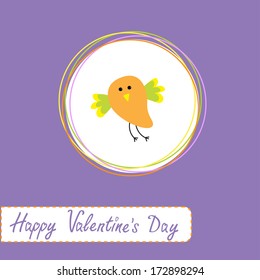 Congratulations card with cute orange bird. Happy Valentines Day . Vector illustration