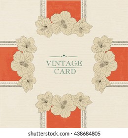 congratulations card design template with hibiscus flowers. Vector illustration.