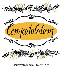 Congratulations card with forest herbs and calligraphy. Two colors