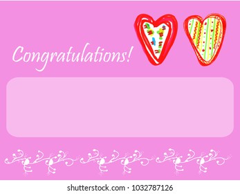 Congratulations  card greeting with heards hand drawn and place for text