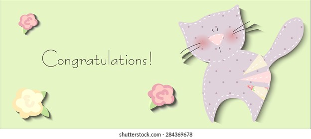 congratulations card. kitten. green background