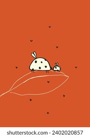 Tarjeta de felicitaciones con ladybugs en la hoja. Ilustración del doodle.