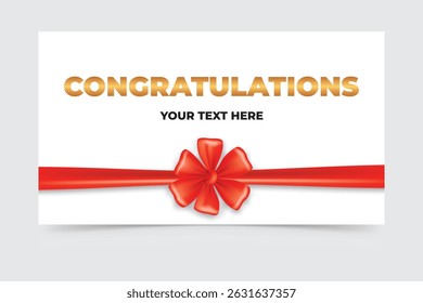Congratulations card with red ribbon and gold text on white background, perfect for celebrations.
