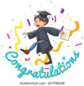 Congratulations card template with man holding degree illustration