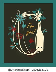 Congratulations. Card with a vase. hand drawing. Not AI, Vector illustration.