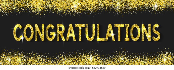 Congratulations Cards with Glittering Gold Text Shine Design Stock Vector Illustration