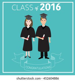 Congratulations class 2016 graduated with deploma,bachelor,master,philosophy degree vector. illustration EPS 10.