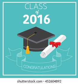 Congratulations class 2016 graduated with deploma,bachelor,master,philosophy degree vector. illustration EPS 10.