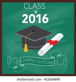Congratulations class 2016 graduated with deploma,bachelor,master,philosophy degree vector. illustration EPS 10.