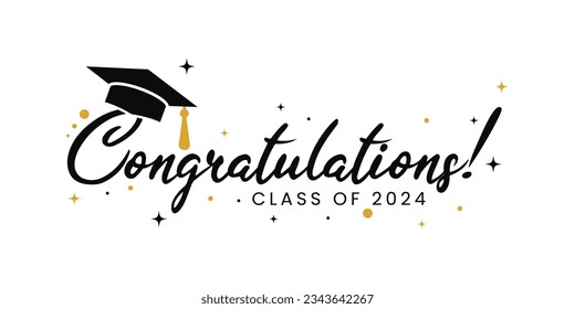 Congratulations Class of 2024 greeting sign. Congrats Graduated. Congrats banner. Handwritten brush lettering. Isolated vector text for graduation design, greeting card, poster, invitation