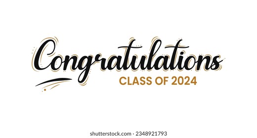 Congratulations Class of 2024 greeting sign. Congrats Graduated. Congratulating with neon. Handwritten brush lettering. Isolated vector text for graduation design, greeting card, poster, invitation