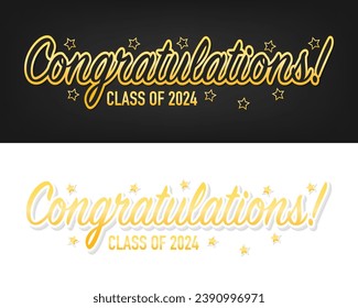 Congratulations Class of 2024 greeting sign. Congrats Graduated. Handwritten brush lettering. Isolated vector text for graduation design, greeting card, poster, invitation. Vector illustration