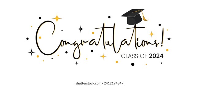 Congratulations Class of 2024 greeting sign. Congrats Graduated. Congrats banner. Handwritten brush lettering. Isolated vector text for graduation design, greeting card, poster, invitation