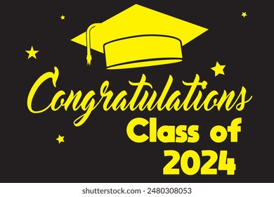 Congratulations Class of 2024 greeting sign. Congrats Graduated. banner. Handwritten brush lettering. Isolated vector text for graduation design, greeting card, poster, invitation shirt, stamp etc.