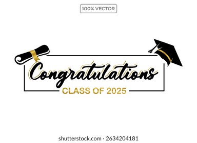 Congratulations Class of 2024 greeting sign. Congrats Graduated. Congratulating banner. Handwritten brush lettering.  vector