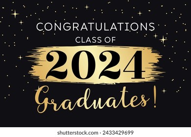 Congratulations Class of 2024. Illustration with abstract gold brush stroke on dark background with black and gold design for banner, greeting card,invitation and other your design.Vector illustration