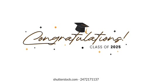 Congratulations Class of 2025 greeting sign. Congrats Graduated. Congrats banner. Handwritten brush lettering. Isolated vector text for graduation design, greeting card, poster, invitation
