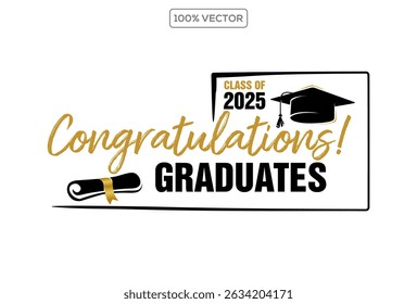 Congratulations Class of 2025 greeting sign. Congrats Graduated. Congratulating banner. Handwritten brush lettering. Isolated vector text vector