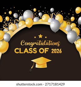 Enhorabuena Clase de 2026 signo de saludo. Felicidades Graduado. Felicitando al Anuncio. Letras de pincel escritas a mano. Texto aislado del Vector para el diseño de la graduación, cartel, invitación, tarjeta de felicitación