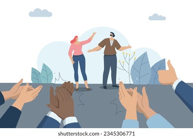 Congratulations from colleagues with clapping, Appreciation and applause for the great work, Successful business deal, Promoted or Best Employee, Vector design illustration.