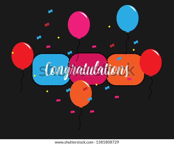 Congratulations Colorful Balloons Confetti Hand Made Stock Vector ...