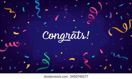 Congratulations confetti banner. Vector background with confetti, ribbons, colorful particles and lettering. Holiday illustration for web banner, postcard, poster, greeting template. Happy Birthday