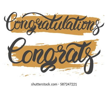 Congratulations congrats black and gold vector hand lettering. With palette knife ink splash
