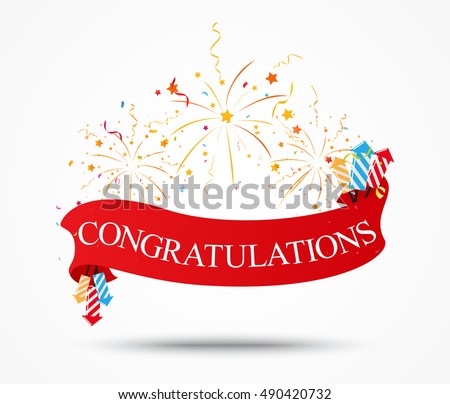 Congratulations design with fireworks and ribbon