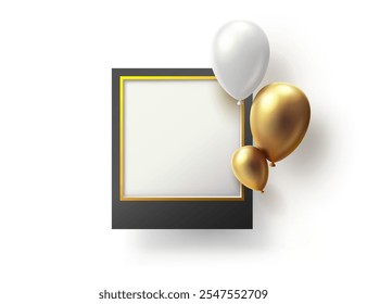 Congratulations frame, Balloon with photo frame, birthday happy poster. Vector illustration