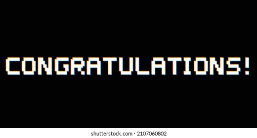 Congratulations . Glitched pixel retro fonts .Blurred video game letters and numbers . Vector alphabet .