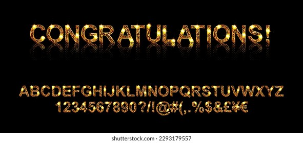 Congratulations. Gold alphabetic fonts and numbers. Vector illustration