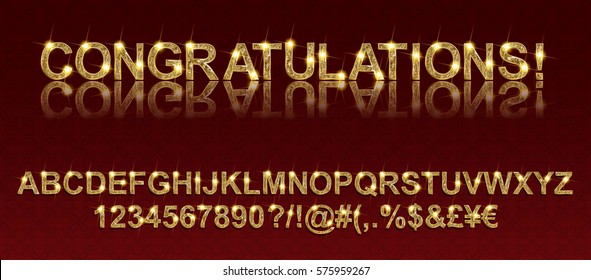 Congratulations. Gold alphabetic fonts and numbers. Vector illustration