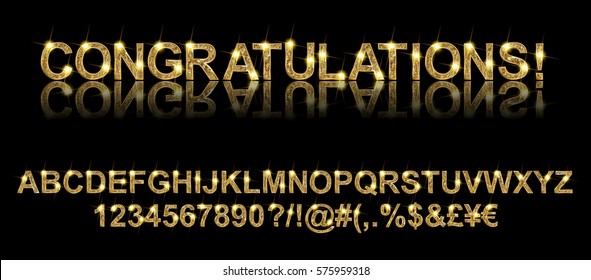 Congratulations. Gold Alphabetic Fonts And Numbers. Vector Illustration