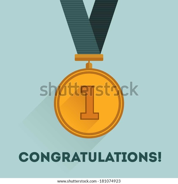 Congratulations Gold Medal First Place Flat Stock Vector (Royalty Free ...