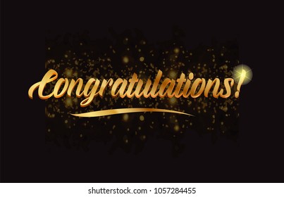 Congratulations Gold Word Text With Sparkle And Glitter Background Suitable For Card, Brochure Or Typography Logo Design