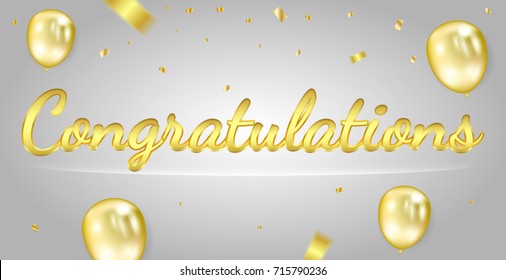 Congratulations With Golden Confetti And Balloons Postcard Background. Concept Design. Vector Illustration