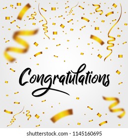 Congratulations with Golden Confetti - Message, quote, sign, Lettering, Handwritten, vector for greeting